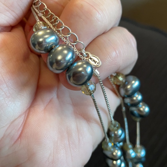 Vintage Monet double strand faux grey pearl and bead necklace. 16” - Picture 2 of 7
